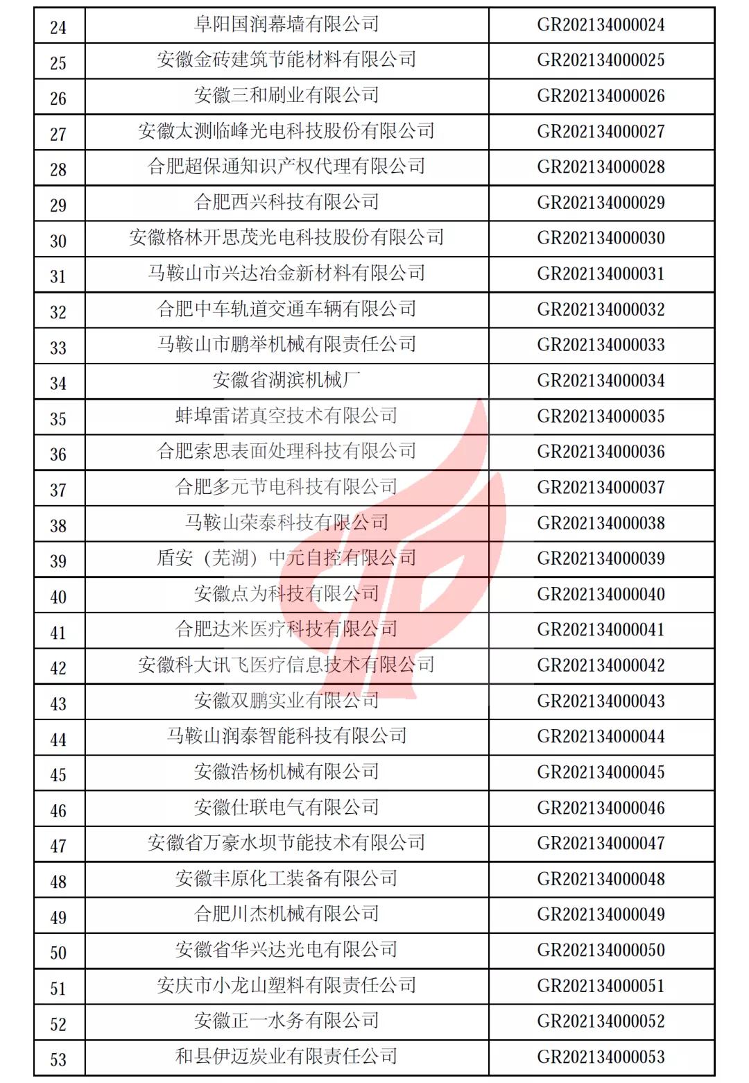 安徽省第一批备案高新技术企业名单