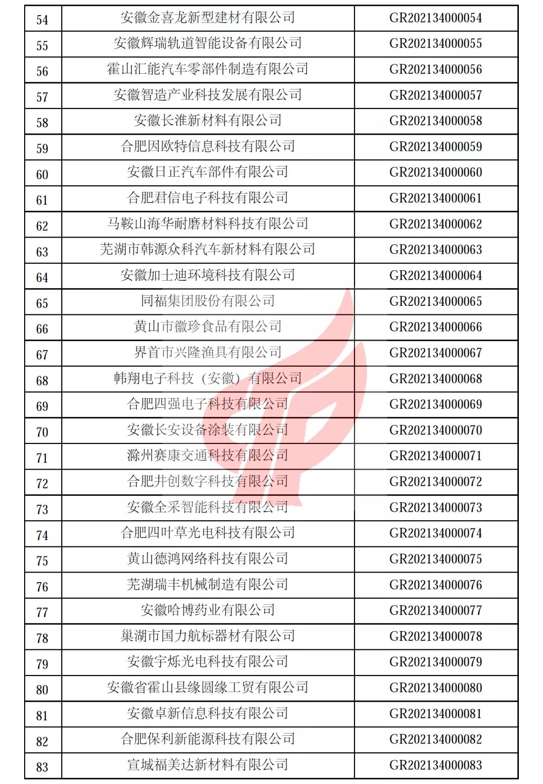 安徽省第一批备案高新技术企业名单