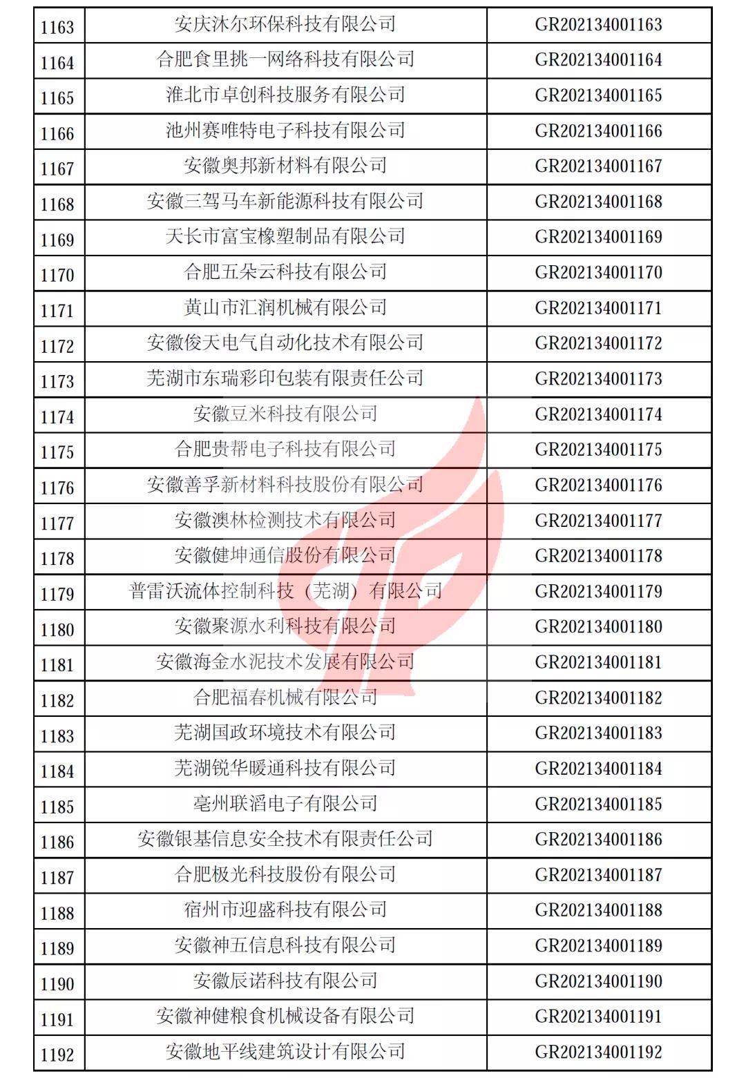 安徽省第一批备案高新技术企业名单