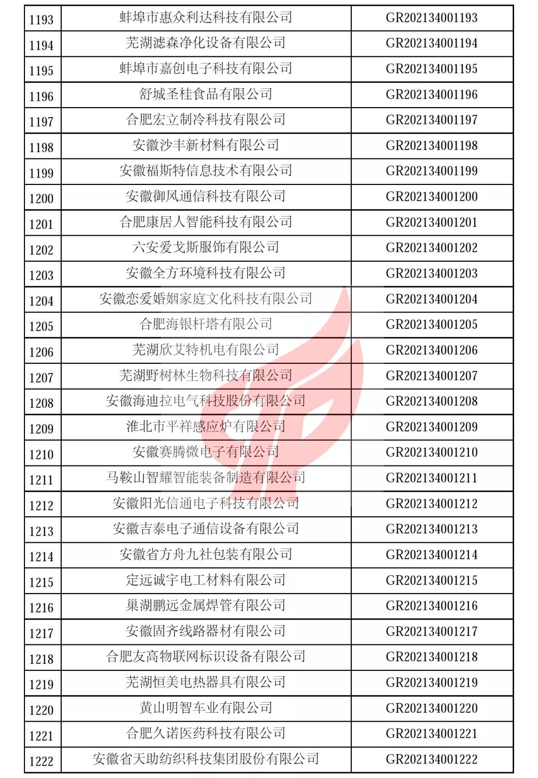 安徽省第一批备案高新技术企业名单