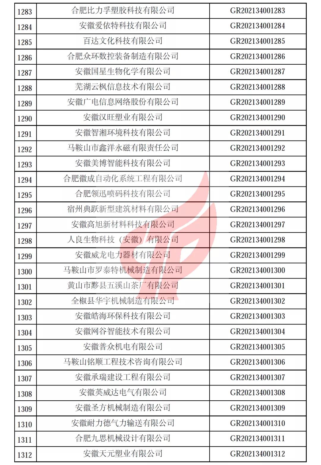 安徽省第一批备案高新技术企业名单