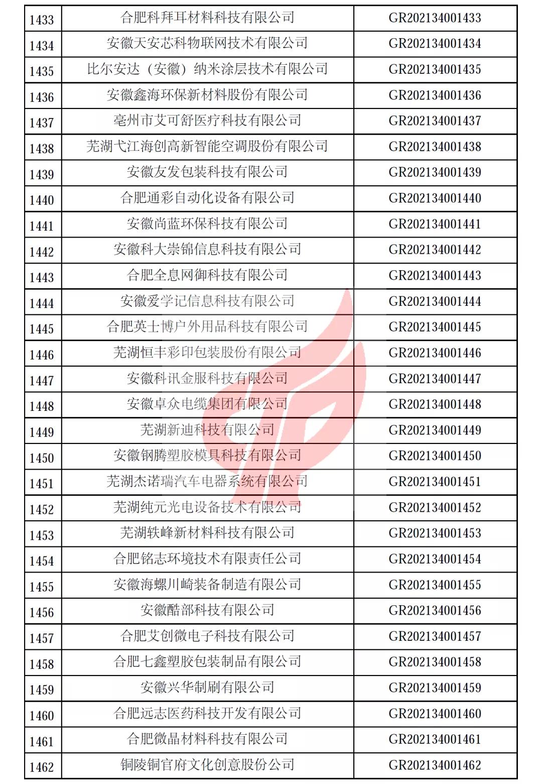 安徽省第一批备案高新技术企业名单