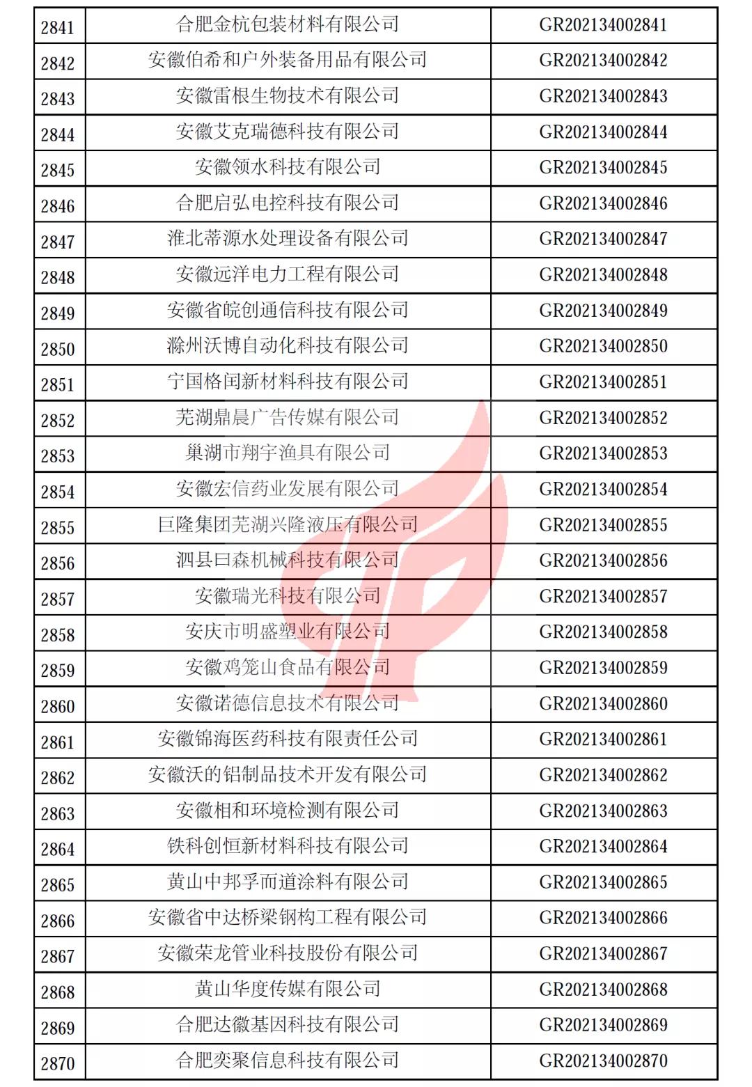 安徽省第一批备案高新技术企业名单