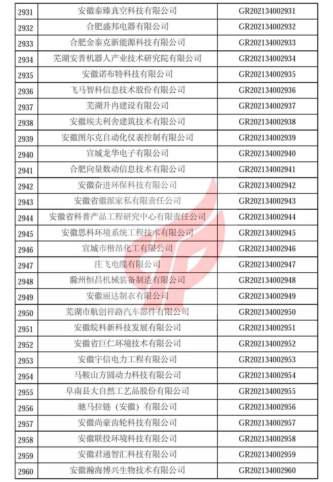 安徽省第一批备案高新技术企业名单