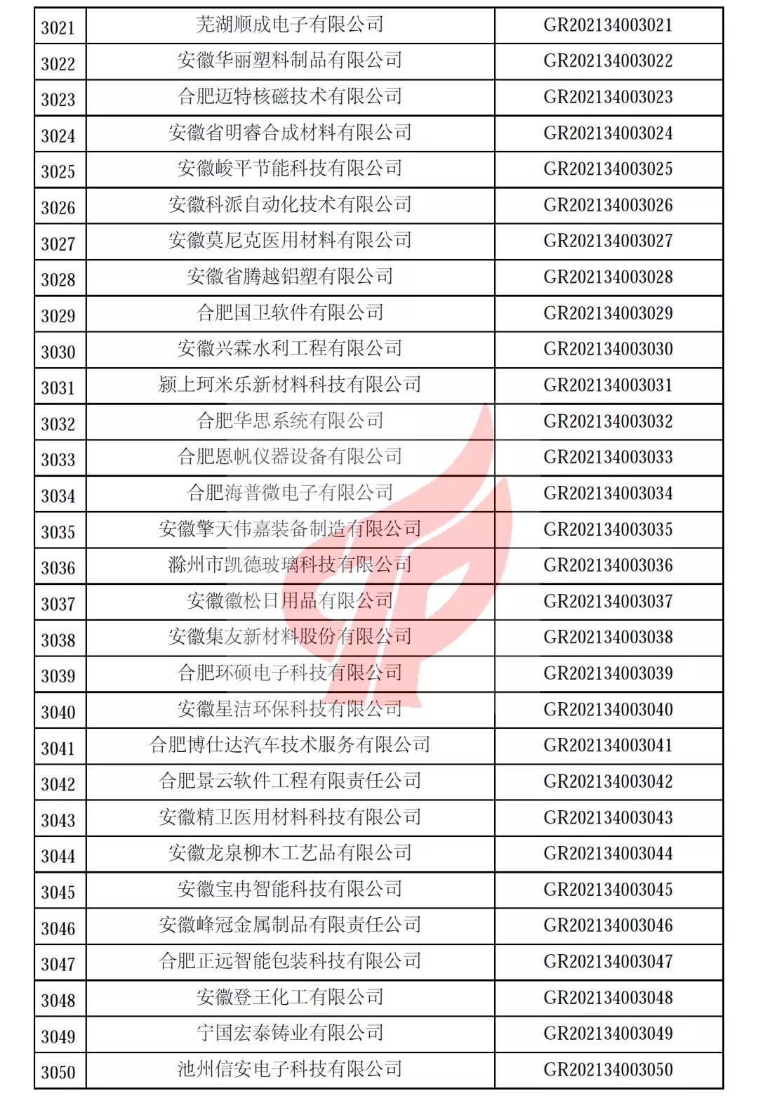 安徽省第一批备案高新技术企业名单