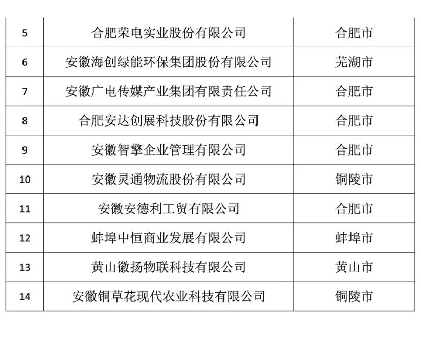 安徽省优秀现代服务业企业拟表扬对象和备选对象公示