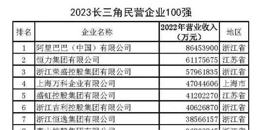 2023长三角民营企业100强