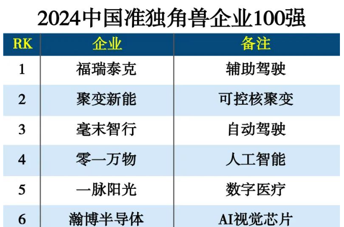 2024中国准独角兽企业100强